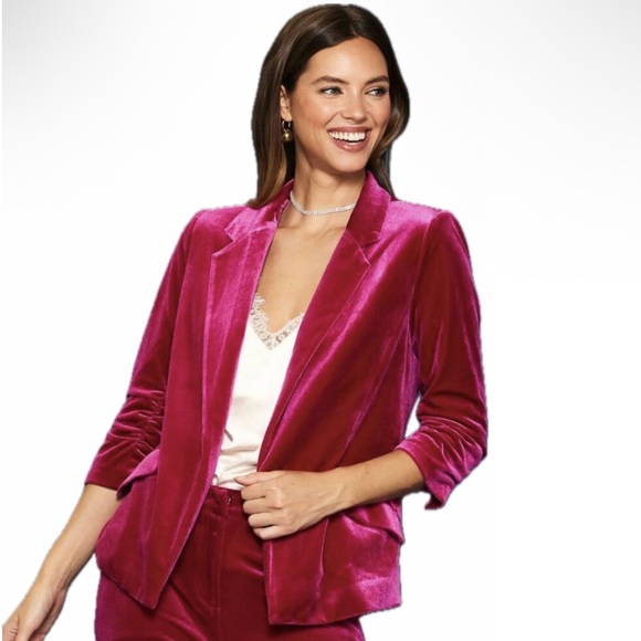 Anthropologie Jackets & Blazers - SKIES ARE BLUE Anthropologie Velvet Magenta Pink Blazer w Pockets womens size L